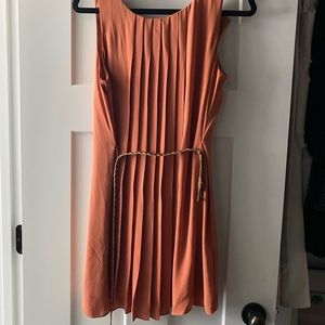 Belted burnt orange modest dress